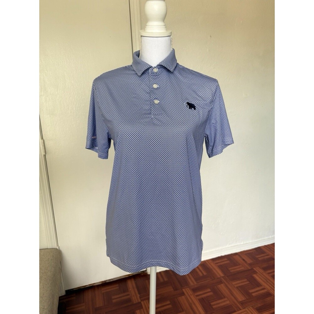 RLX Ralph Lauren Women's Blue Graphic Motif Stretch Polo Shirt Size Large